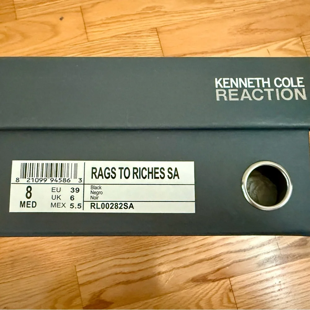 Kenneth Cole Reaction, Elegant Black Peep-Toe Bow Heels, Black satin, size 8 - Picture 4 of 4
